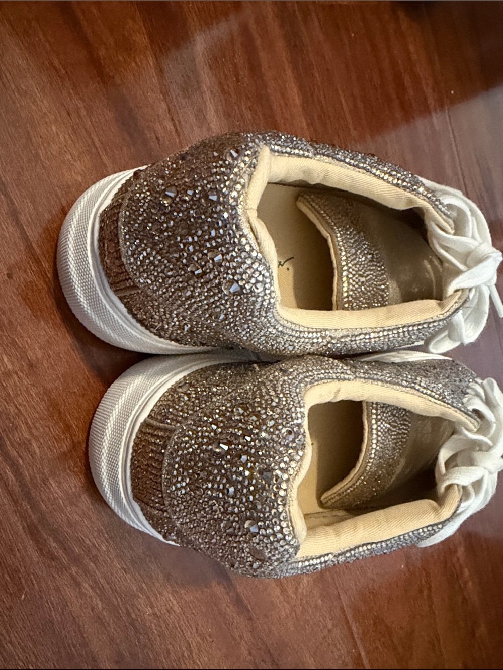 Betsey Johnson Gold Crystal Embellished Lace-Up Sneakers - Picture 3 of 5